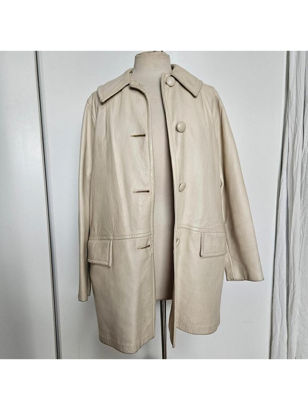 VTG 50s 60s Cream Mod Leather Coat